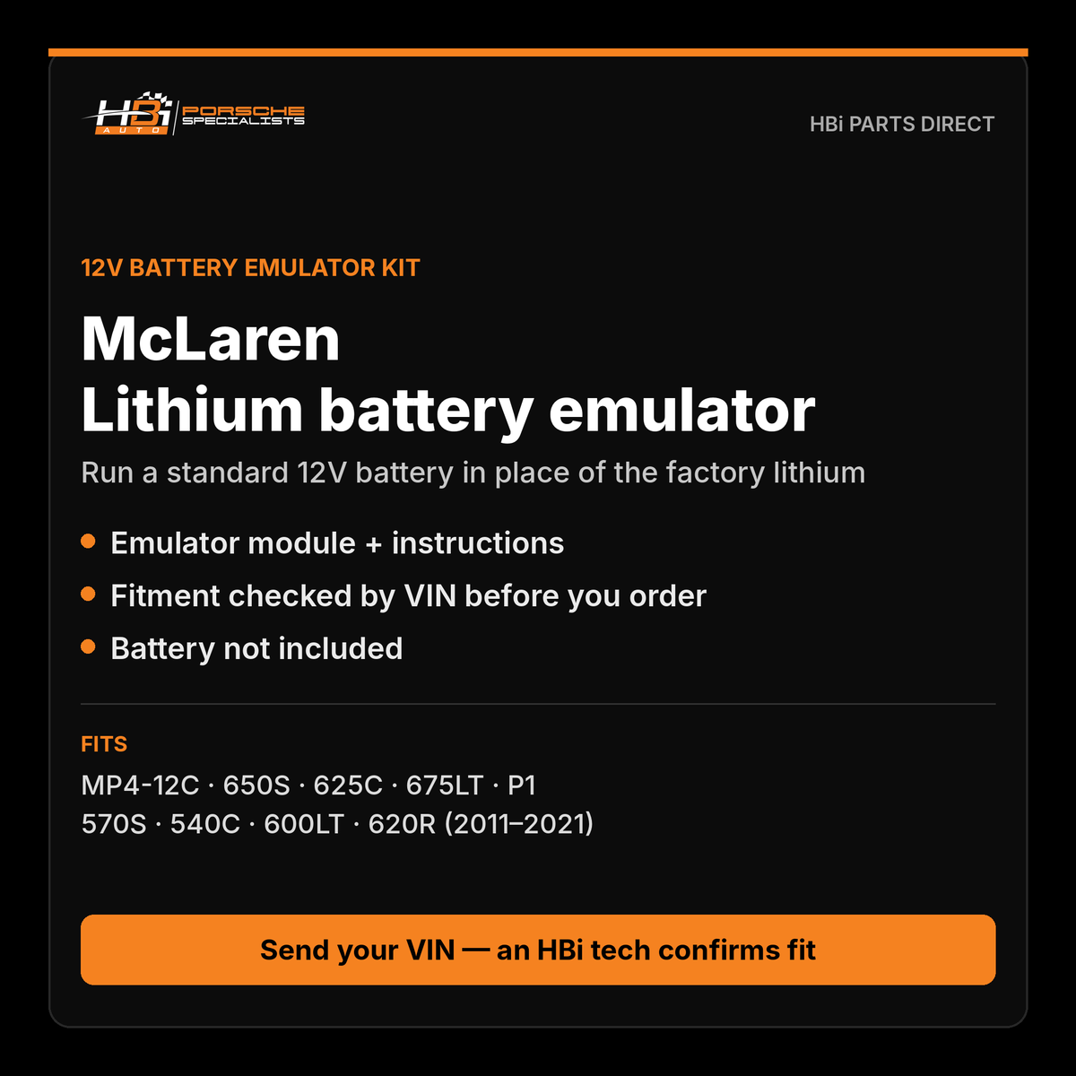 McLaren 12V lithium battery emulator kit by HBi Parts Direct